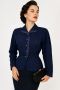 1940s Tailored Dark Blue Gabardine Jacket with Rhinestone Buttons & Grosgrain Trim