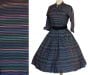 Vintage 50s Ribbon Stripe Silk Taffeta Shirt Dress With Rhinestone Buttons, Size Small