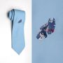 1970s Baby Blue Mare Necktie Navy Embroidered Horses Foal Equestrian 