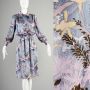 Medium 1940s Dress Silk Long Sleeve Dress Pastel Print Secretary Pink Blue Casual Day Wear 