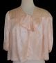 1930s Peach Silk Satin Bed Jacket, Tie Front, Open Weave Ribbon Embellishment, Size M Medium