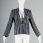 Saks Fifth Avenue Linen Blazer Jacket Gray Striped Blue Gray