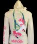Troy Kingdom Off White Zip Front Cashmere Cardigan Sweater Hoodie, Embroidered Winged Unicorn XXS 