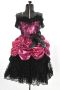 1980s Pink Lamé Black Lace Short Strapless Prom Party Dress