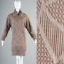 1980s Oversized Cozy Taupe Dress Casual Loose Long Sleeve Cowl Funnel Neck