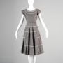 Medium 1950s Summer Gray Day Dress Full Skirt Short Sleeve Mild Sharkskin Sheen