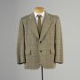 Large Mens 1970s Blazer Tan Gold Green Windowpane Plaid Jacket Knit Sportcoat 