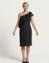 Vintage 50s - 60s Black Silk Chiffon One Shoulder Cocktail Dress by Edward Abbot