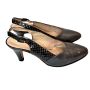 80s Dark Gray Leather & Snake Sling Backs | 6