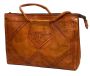 70s Orange Brown Tooled Leather Hippie Boho Tote Bag