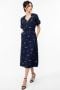 Vintage 1940s Navy Silk Dress Atomic Print WWII Day Dress Pockets XS
