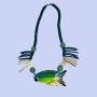 Vintage 80s Chunky Wood Fish Necklace Hand Painted Tropical Statement Jewelry