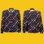 Vintage Albert Nipon Colorful Grid Print Silky Blouse XS
