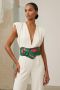 80s Green Suede Belt – Leaf & Snakeskin Appliqué, Super Wide Statement Belt