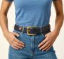 80s 90s Navy Leather Belt with Gold Studs and Buckle | Medium