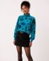 80s Teal Aztec Print Mock Neck Sweatshirt Soft Oversized Cotton Blend Top S