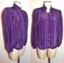 70s 80s Purple Abstract Print Silky Dress Blouse by Linea V New York | CHIC Fits S/M