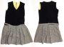60s 70s MOD Black Velvet & Houndstooth Dress | Jumper | Pleated Skirt Belt | Fits XS-S