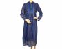 Vintage 1970s Blue Boho Hippie Dress, NOS, Indian Gauze Cotton Dress, Satin Bib, Gold Detail
