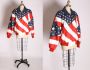 1990s Novelty Red, White and Blue American Flag Leather Jacket Coat by Michael Hoban - 2XL