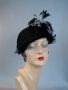 50s Black Felt Feathered and Veiled Derby Hat, Sz 22