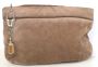 70s Ruth Saltz Suede Bag with Signature Zipper Pull Drop | Mod Neutral Clutch | 11'' w x 8'' h x 2'' d