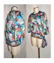 80s DIANE FREIS Silk Blouse | Blue Crown & Floral Print Top with Sash | Blouson Tunic | XS/S