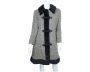 Vintage 60s Herringbone Tweed Coat w Faux Fur Trim Ladies M