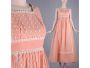 Vintage 1960s Peach White Cotton Prairie Embroidered Cottagecore Maxi Dress | XS