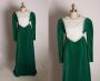 1970s Emerald Green Velvet and White Lace Long Sleeve Full Length Cottagecore Prairie Dress - L