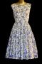 1950s Purple Floral Print Dress, Full Skirted Fit and Flare Cotton Dress, Size S Small