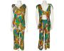 Vintage 1960s Pantsuit Psychedelic Tropical Print Top w Pants Size M