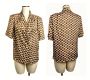 90s Draped Neck Dressy Career Silky Half Sleeve Repeating Pattern Blouse | VTG 10 fits S/M