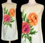 60s Floral Cotton Shift Dress, Novelty Print Flower Bouquet Sleeveless Sundress, Size S Small