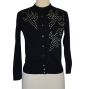 1950s Black Cardigan Sweater, Embellished with Studded Prong Set Rhinestones, Size XS to Small