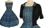 50s Print Dress and Cardigan Sweater Ensemble, Nelly de Grab, Two Piece Set Full Skirted Blue Cotton