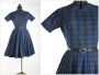 1950s Dress | Vintage Autumn Colors Blue Purple Green Check Striped Day Dress | Size XS - S