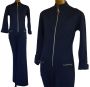 1960s Mod Zip Front Jumpsuit, Navy Blue with Silver Ring Metal Zipper by Kimberly, Extra Small