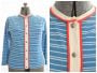 1960s Vintage Striped Blue Knit Cardigan Sweater by Talbott Travler | Loop Collar | Size XL/XXL