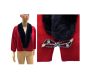 1950s 60s Red Cardigan Pin Up Sweater | Rockabilly Faux Fur Trim Rhinestone Clip | S/M