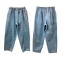 90s Pull On Mom Jeans High Waist Tapered Light Wash Elastic Waist Denim