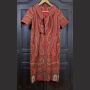 M/ Vintage Red Paisley Dress, 60's Psychedelic Shift Dress w/ Head Band, Tie Neck, Short Sleeve