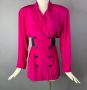 Rad 80s Silk Jacket Size Small Bright Fuschia Hot Pink Big Shoulder Pads Fitted Lightweight