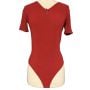 Vintage Anne Klein Red Ribbed Bodysuit Leotard Top with Short Sleeves