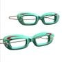 Vintage Cateye Glasses Barrettes Hair Clips, Hand Painted Green, Deadstock, 2”