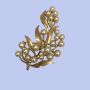 60s Large Gold Leaf Brooch w Pearls | 2.75'' x 1.5''