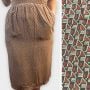 Vintage Oleg Cassini Boutique Brown Print Pencil Skirt, Silk?, 25”-26” Waist 