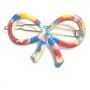 1960’s Vintage French Bow Barrette in Bright Pink Blue, Wire Clasp ,Unworn, 2.5”