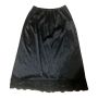 Vintage Knee Length Slinky Black Half Slip Skirt with Lace Trim, 22” - 29” Waist