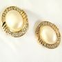 1980’s Vintage Statement Earrings Gold Faux Pearl Center & Rhinestones Clip On